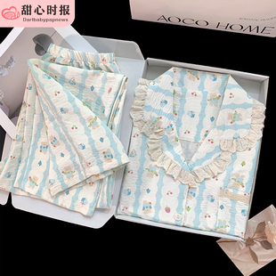 日系甜美睡衣女春秋季薄款长袖可爱学生少女夏天家居服套装可外穿