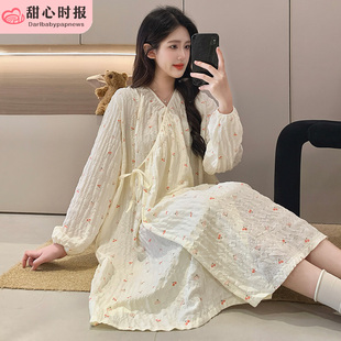 日系和服春秋季睡衣女长袖云朵棉睡袍甜美可爱睡裙夏天家居服樱桃