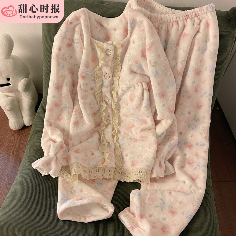 甜心时报女珊瑚绒冬季家居服套装
