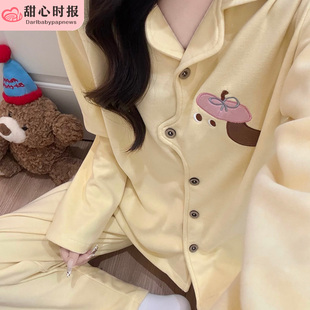 羊绒睡衣女春秋冬季保暖长袖两件套装2025新款甜美可爱家居服小狗