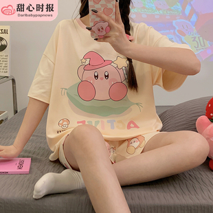 网红爆款 睡衣女夏季 涤纶宽松夏天可爱家居服两件套装 薄款 卡通 短袖