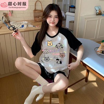 短袖睡衣女款夏季纯棉套头休闲可外穿2025新款可爱卡通薄款家居服