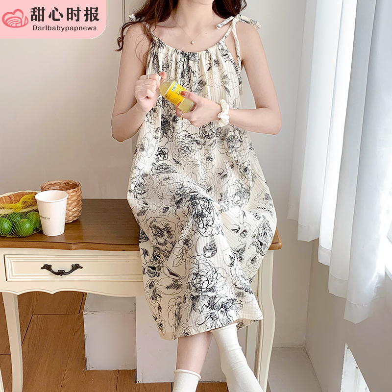 睡衣女夏季薄款短袖纯棉可爱性感吊带睡裙网红爆款春秋家居服花朵