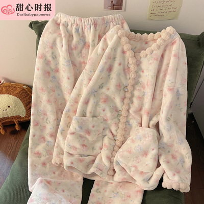 甜心时报女珊瑚绒冬季家居服套装