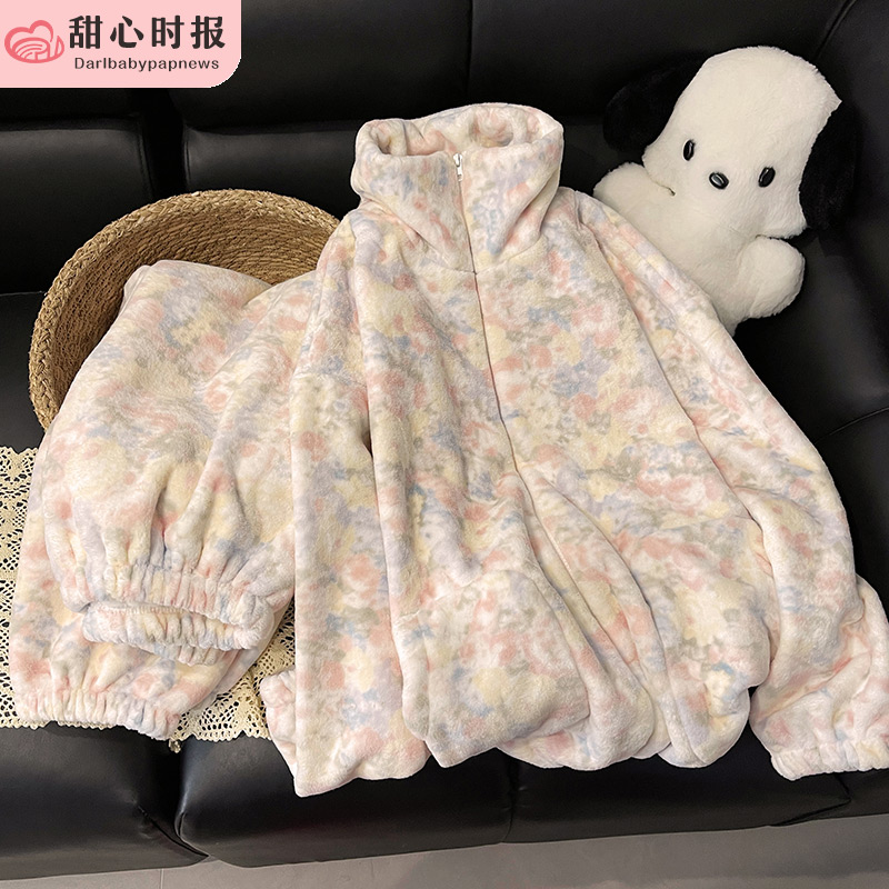 甜心时报女珊瑚绒冬季家居服套装