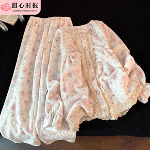 珊瑚绒睡衣女秋冬季加厚保暖2025新款甜美可爱法兰绒家居服套装