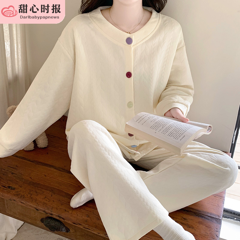 甜心时报女夹层秋长袖家居服套装