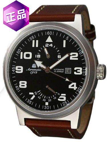 德国 aeromatic 1912 22钻自动机械 复古军表 24小时 棕皮表带