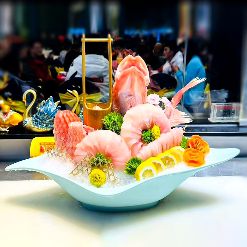 创意密胺海鲜刺身盘高端三文鱼摆盘造冰盘刺生拼盘火锅肥牛盘餐具