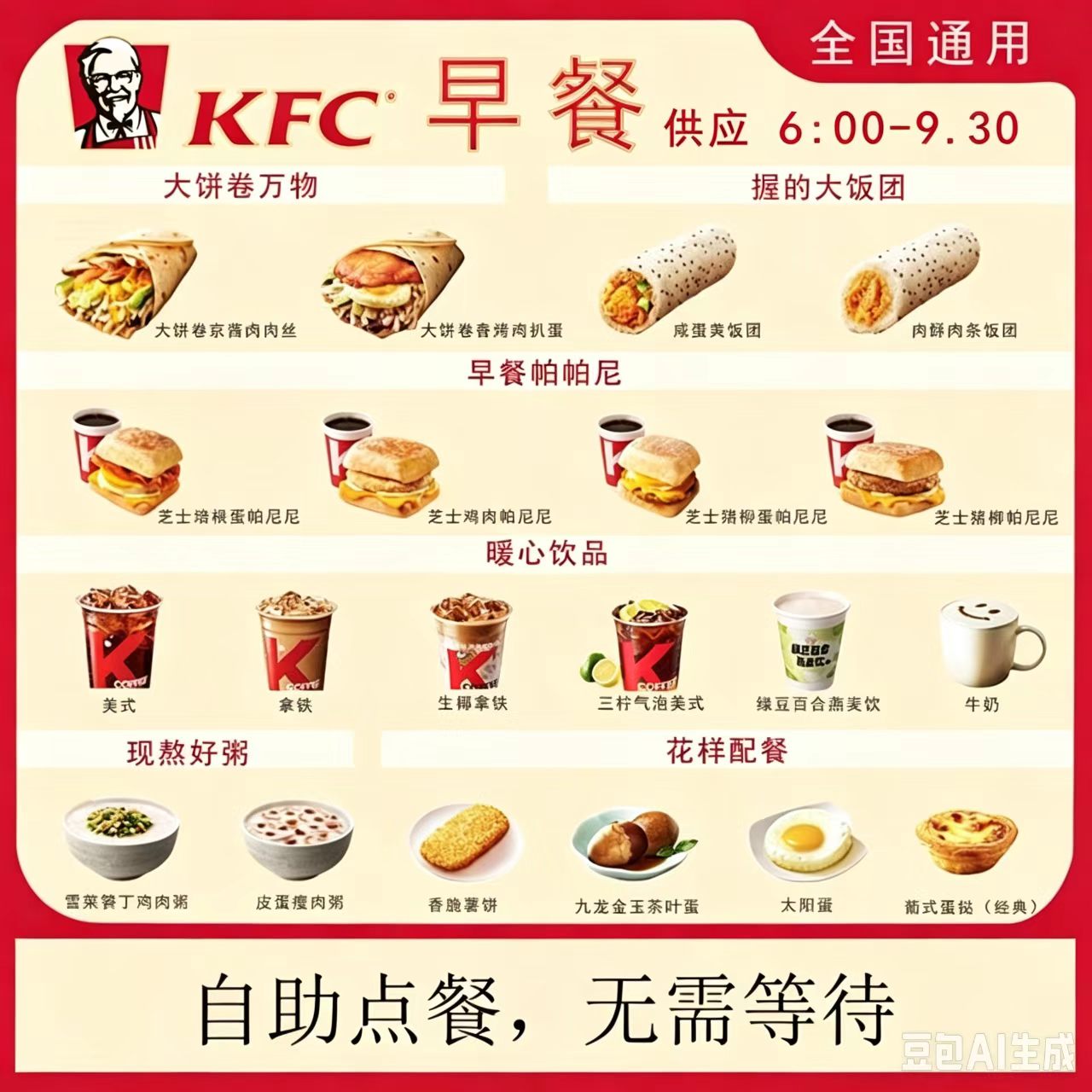 KFC肯德基早餐代下单帕尼尼瘦肉粥豆浆油条咖啡大神卡全国优惠券图片