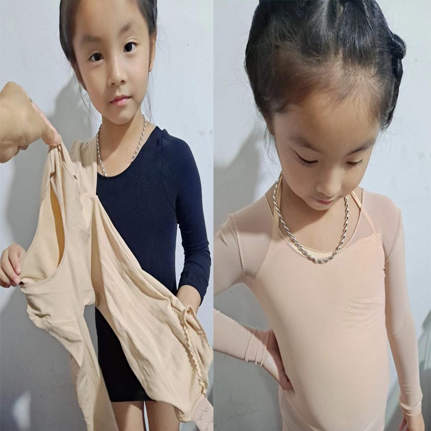 肤色网纱女童紧身练功连体打底衣