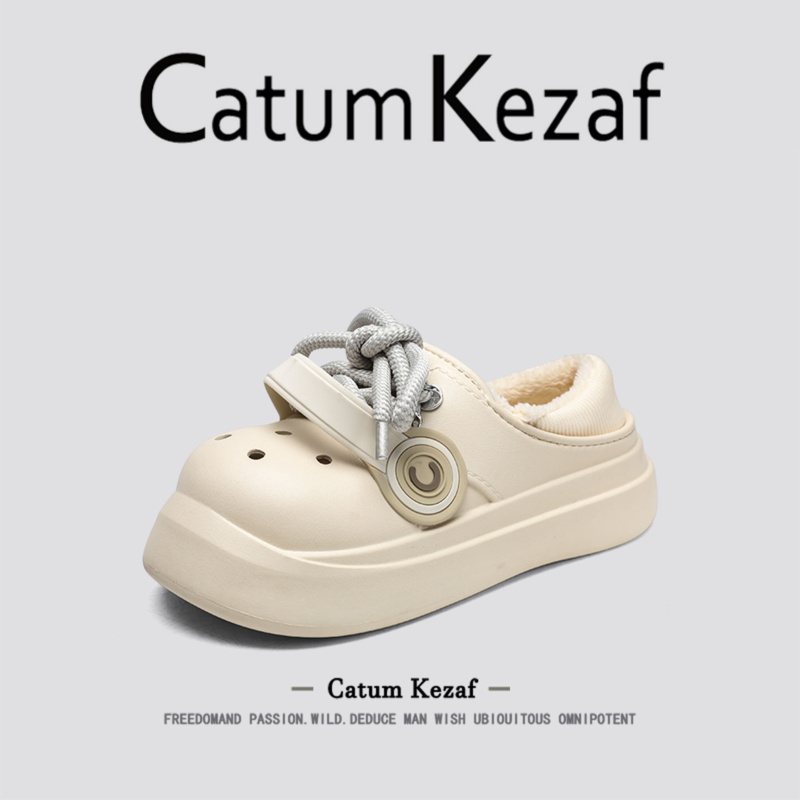 美国CatumKezaf潮牌大头厚底棉拖鞋女冬季加绒外穿耳机包跟棉鞋男