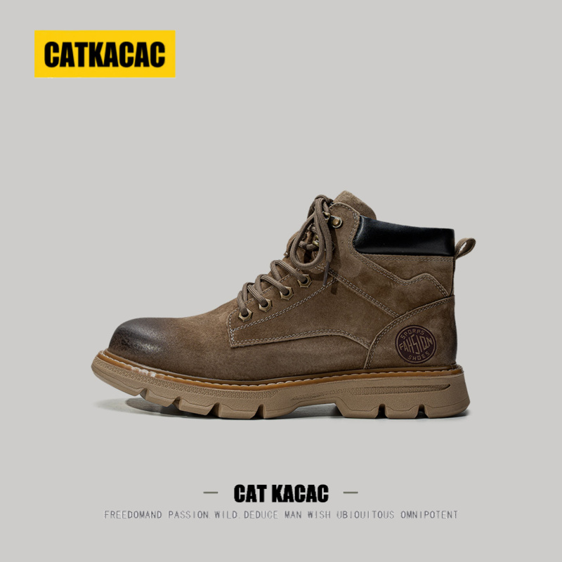 美国CATKACAC徒步户外登山靴男款高帮真皮厚底增高越野男士马丁靴