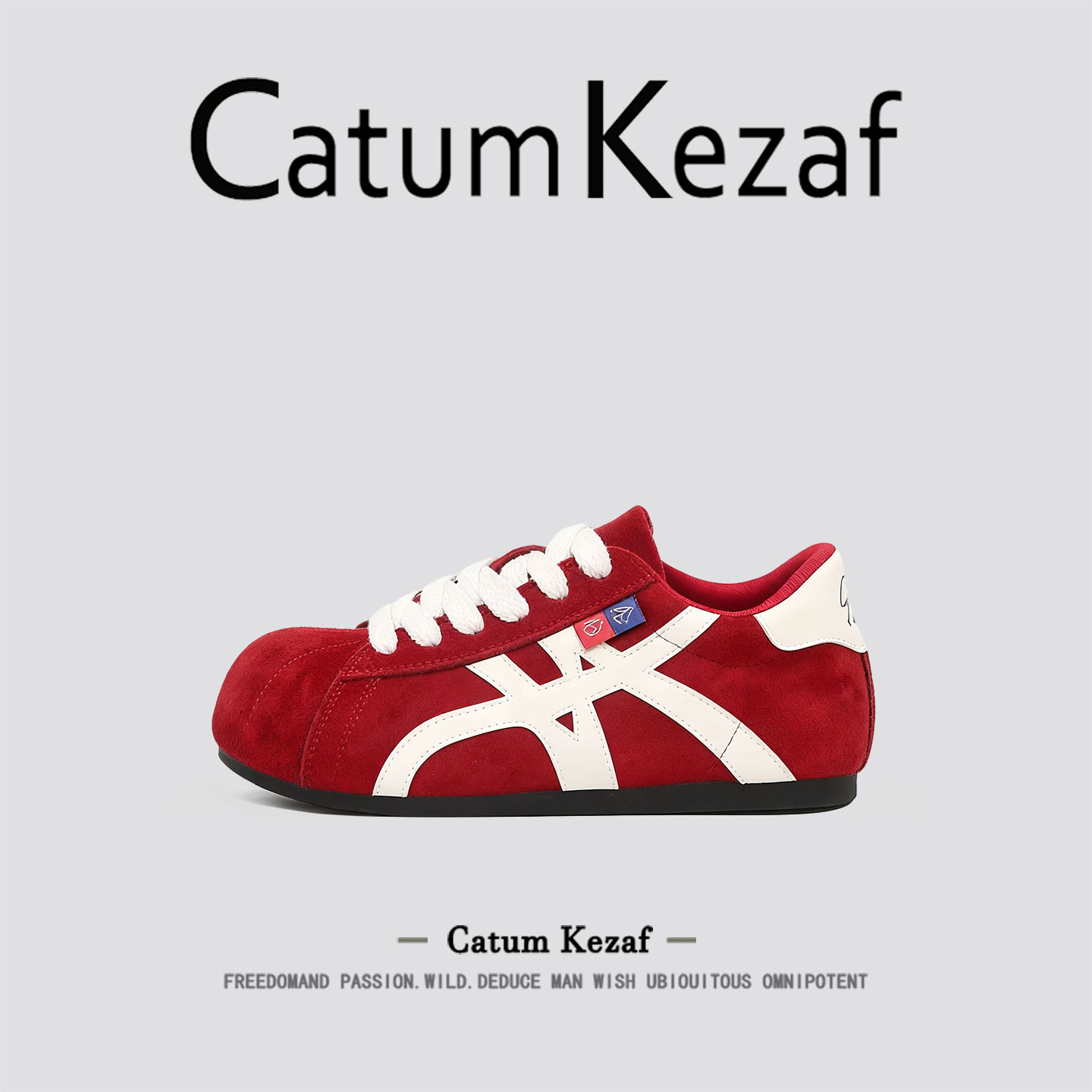 美国CatumKezaf红色德训鞋女2025新款秋季丑萌大头阿甘鞋运动板鞋