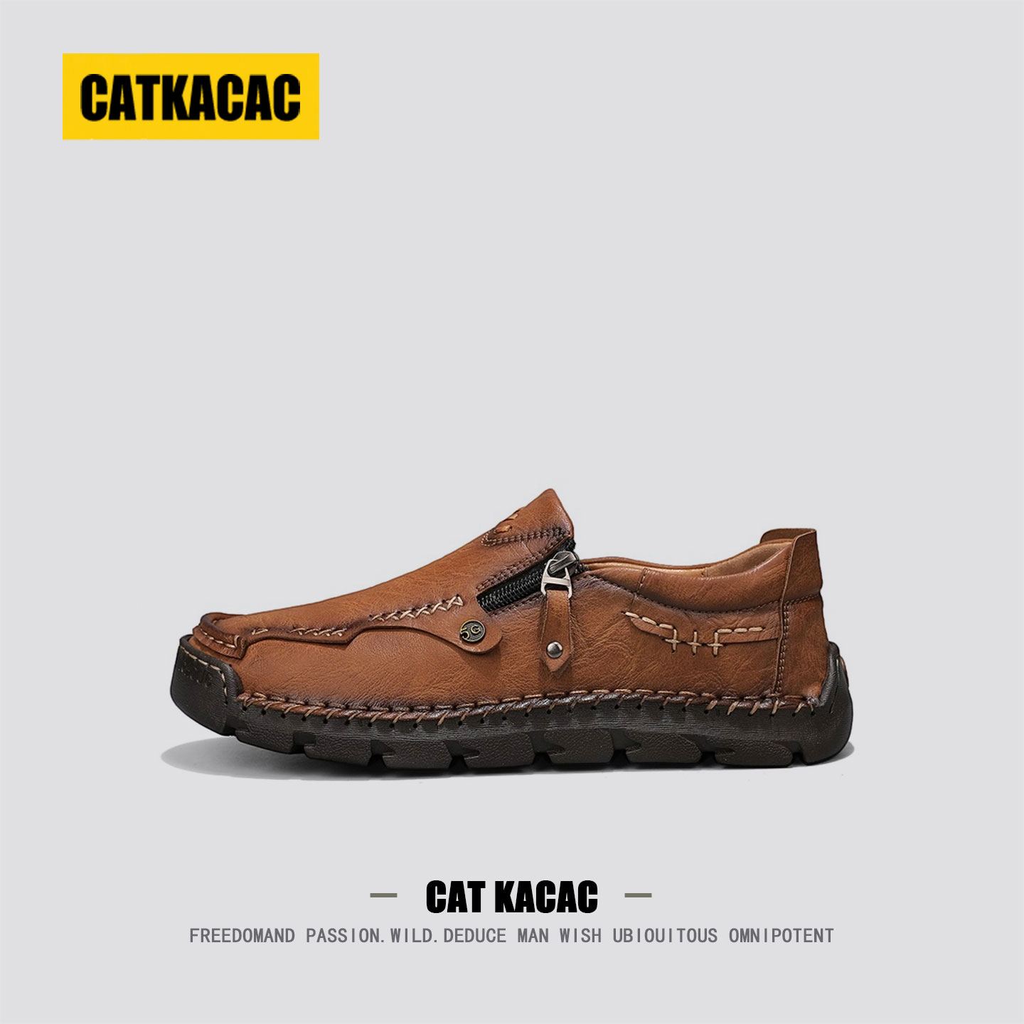 美国CATKACAC轻奢乐福鞋男款复古高端老钱风48大码男士休闲豆豆鞋