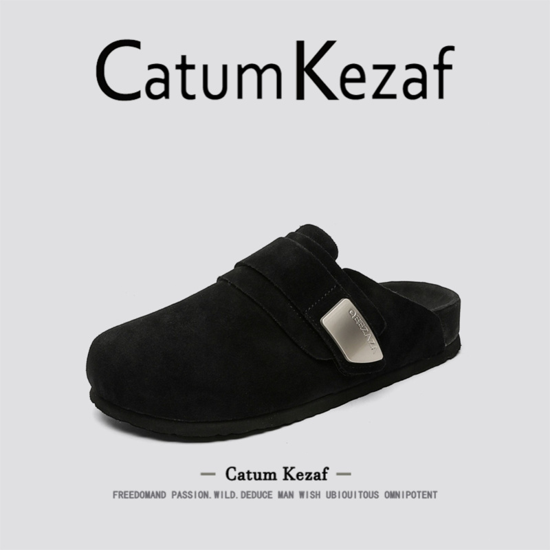 美国CatumKezaf黑色勃肯鞋男女厚底一脚蹬包头拖鞋休闲外穿穆勒鞋