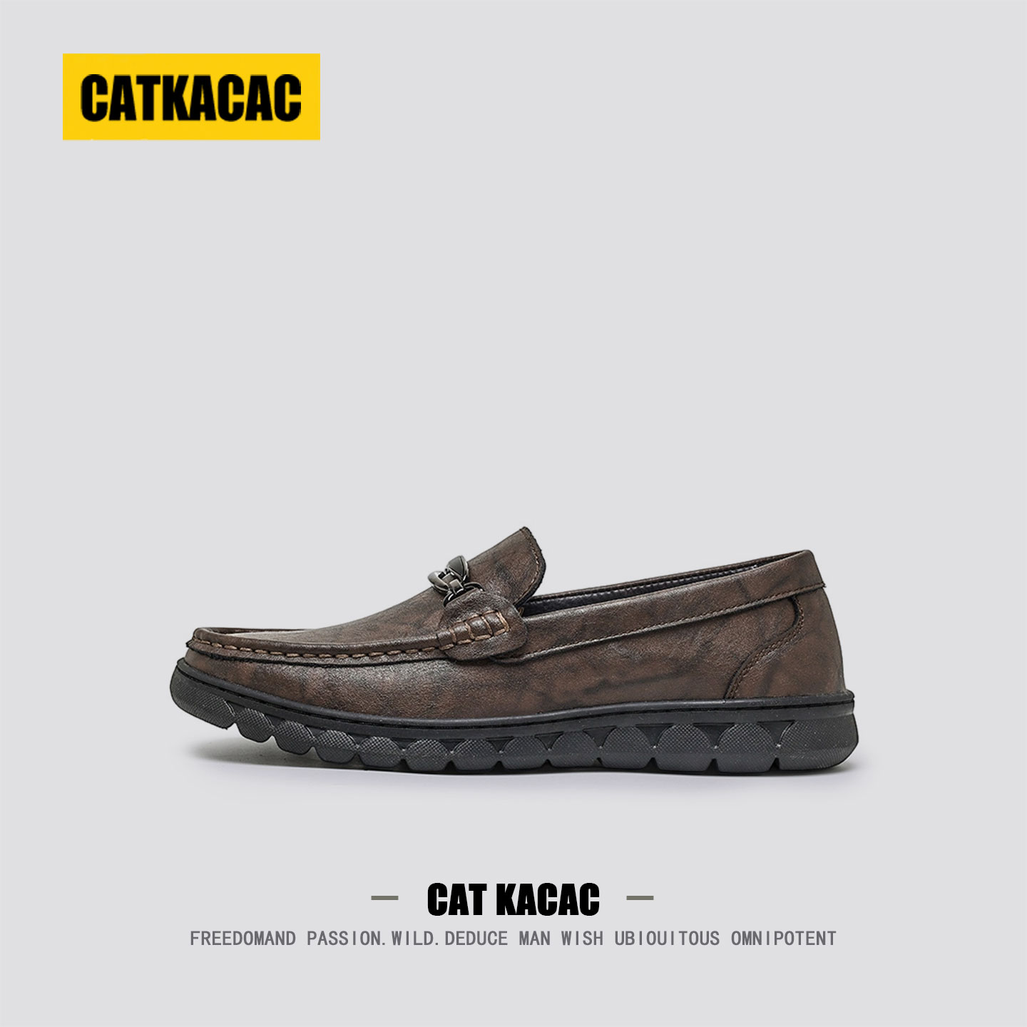 美国CATKACAC一脚蹬男鞋秋季真皮豆豆皮鞋懒人男士休闲乐福鞋男款