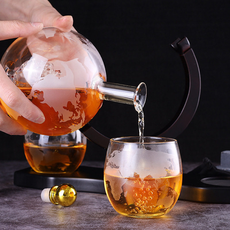 高硼硅玻璃地球醒酒器套装 工艺品摆件 客厅酒柜装饰球形醒酒器