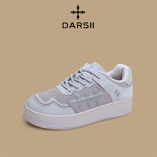 DARSII正品时尚休闲鞋女平底圆头女鞋防滑耐磨厚底减震运动鞋男
