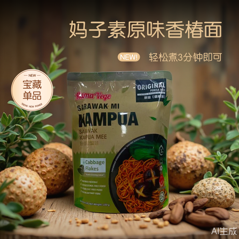 妈子素拌面马来西亚干拌面香椿油南洋风味无五辛无蛋奶纯净素食面