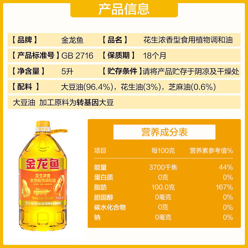金龙鱼花生浓香食用植物调和油图片
