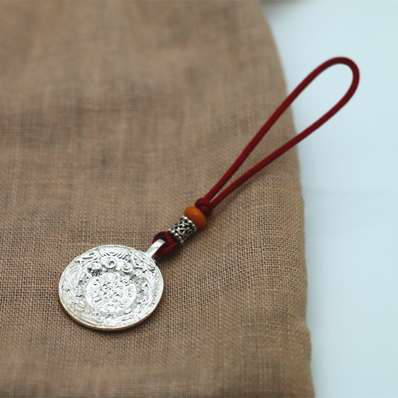 925国际标准纯银九宫八卦牌包挂手机挂佛珠侧挂文玩佛珠配件DIY