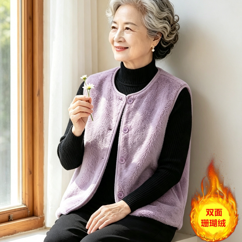 奶奶珊瑚绒马甲妈妈秋装外套