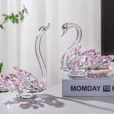 水晶天鹅创意摆件情侣生日礼物