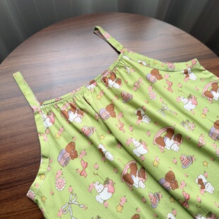 绵绸薄款 人造棉睡裙女夏季 吊带可爱睡衣碎花卡通家居服 发顺丰