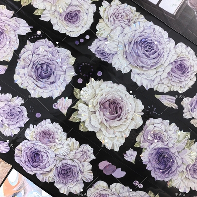 palette手帐 雪青之诗 百搭粉紫色大花花咕卡流麻滴胶手帐PET胶带