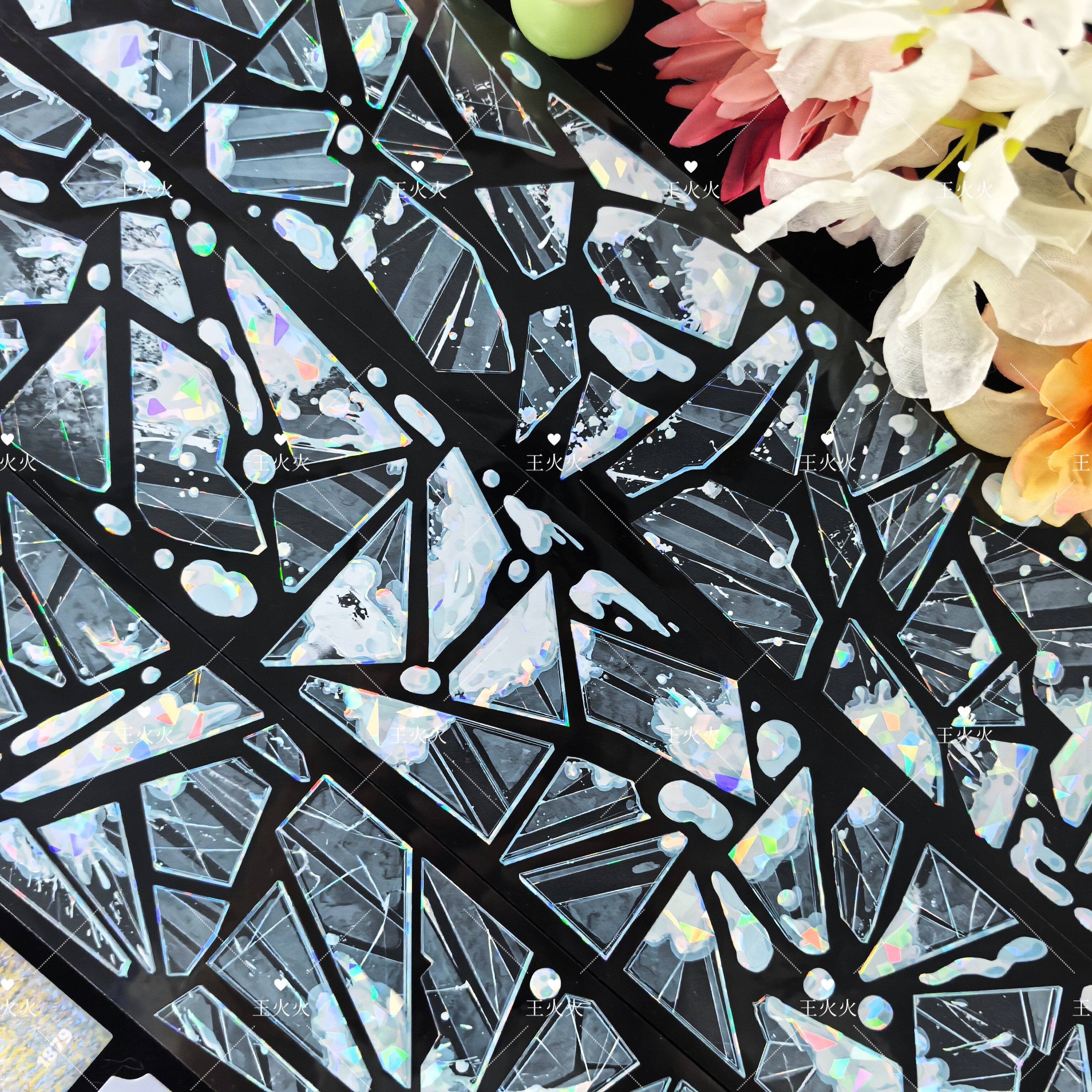 朝夕工作室 碎玻璃雪融 半透明覆雪玻璃碎流麻吧唧手帐pet胶面