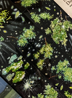 朝夕工作室 光晕 绿叶光晕咕卡流麻滴胶手帐拼贴pet胶带分装