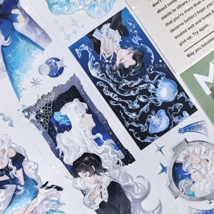 蓝色人物咕卡流麻滴胶手帐拼贴PET胶带分装 Wines工作室 镜语星缘