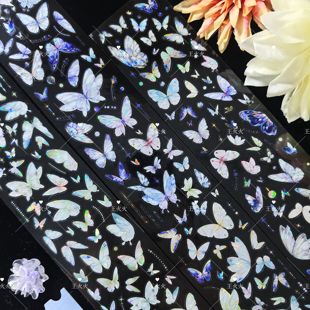 朝夕工作室 春神四色蝴蝶模切咕卡流麻滴胶免裁剪pet胶带贴纸分装