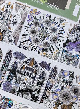 Wines工作室 哥特新约 哥特式建筑咕卡流麻滴胶手帐拼贴PET胶带