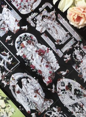 Wines工作室 翎羽怜爱翎羽血液 哥特雕塑窗户咕卡流麻手帐pet胶带