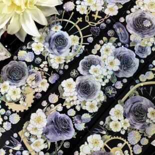 茶犁 浮世妖花 百搭镭射黑玫瑰白花花流麻滴胶手帐pet胶带分装