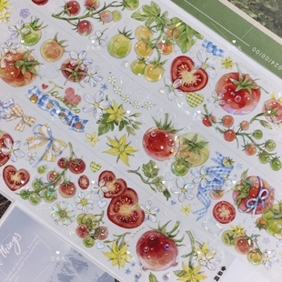 朝夕工作室 番茄园 清新番茄植物蔬果咕卡流麻滴胶手帐pet胶带