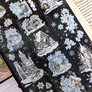 花柒所 暮雪间 冬雪圣诞主题咕卡流麻滴胶手帐PET胶带分装