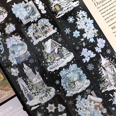 花柒所 暮雪间 冬雪圣诞主题咕卡流麻滴胶手帐PET胶带分装