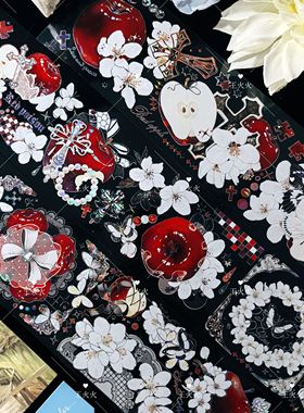 Wines工作室 圣祭林檎 暗黑苹果花花 咕卡流麻滴胶手帐pet胶带