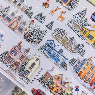 景物志 冬日雪堡 城市街头雪景手帐拼贴造景PET胶带分装现货