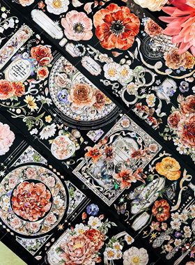 Wines工作室 错花荼靡 暗黑复古花花咕卡流麻滴胶手帐pet胶带分装