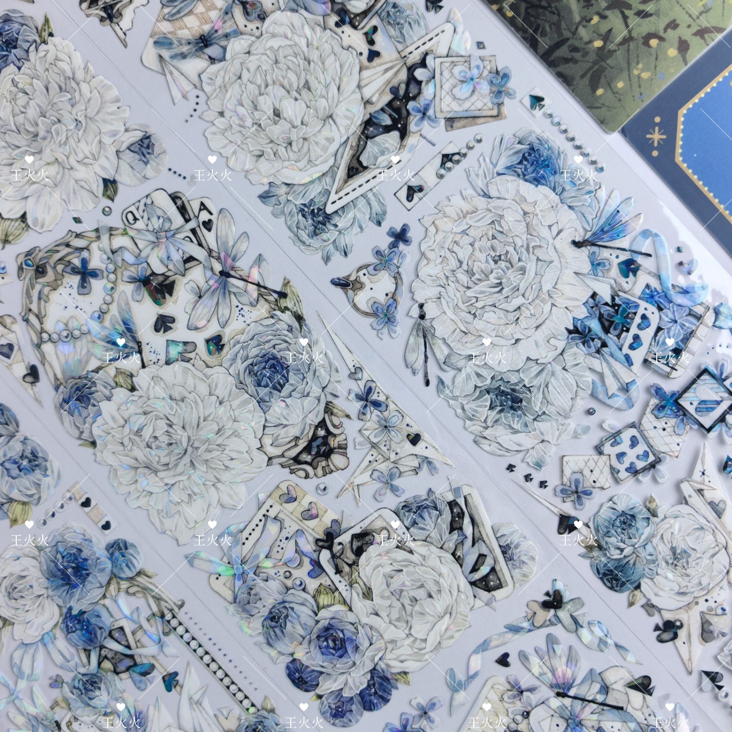 刺猬家工作室 浮花恋影 蓝白卡牌花背景咕卡流麻手帐拼贴PET胶带,文具电教/文化用品/商务用品,和纸胶带,淘宝优惠券,粉丝福利购,淘宝优惠卷