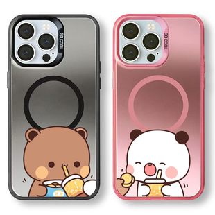 适用苹果17pro一二布布手机壳16plus磁吸壳15max情侣恋人捏脸iPhone14奶茶彩银IMD硬壳