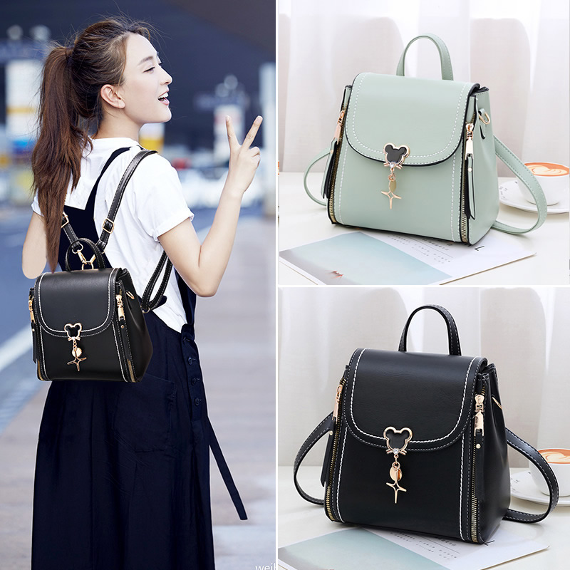 浅色棱休闲女生双肩包网红小背包