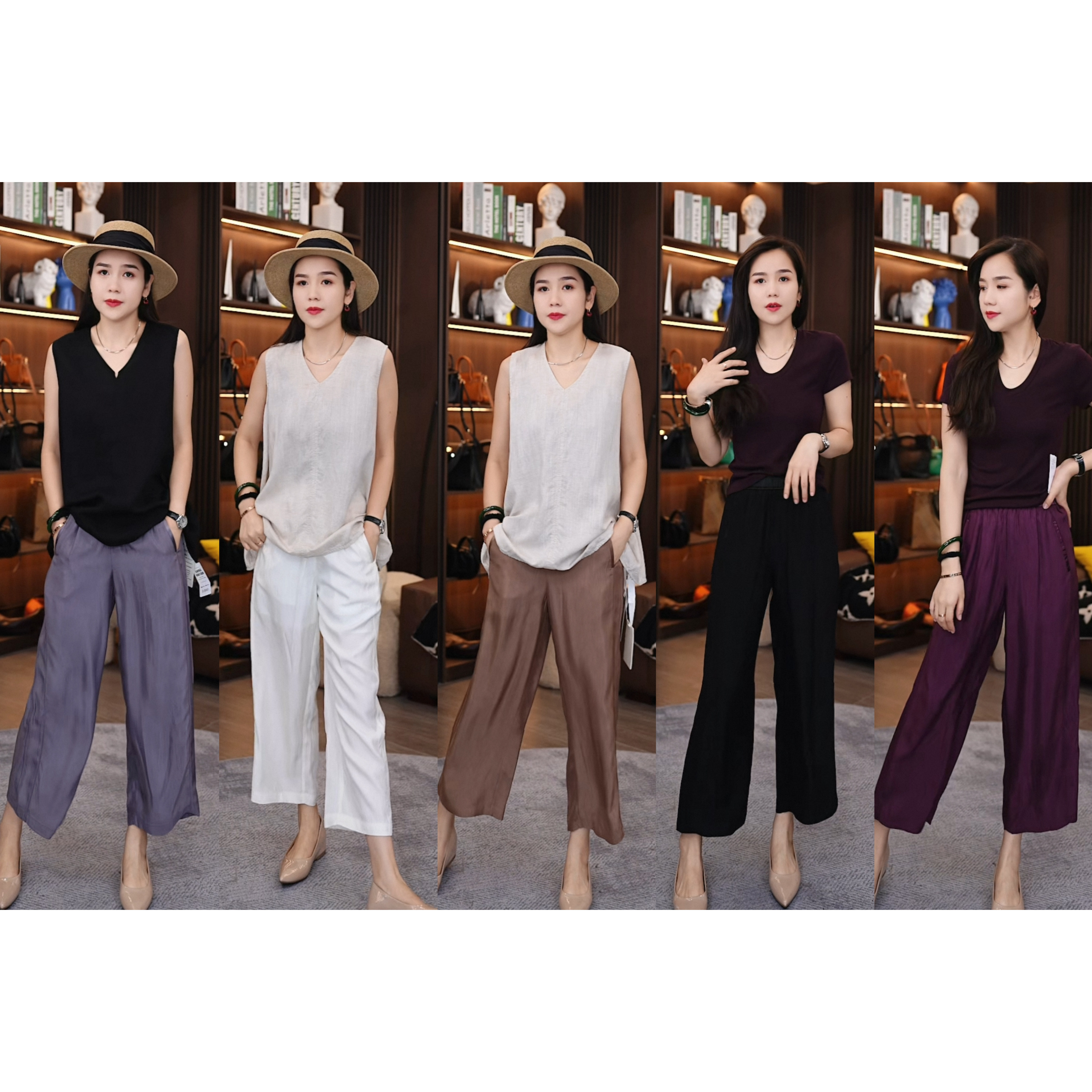 【杰哥粉丝专享】“老钱风”醋酸阔腿裤高腰休闲裤九分裤95155