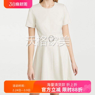 沃格 加拿大CM牌早春新款简洁黑杏2色针扣腰带通勤优雅伞状连衣裙