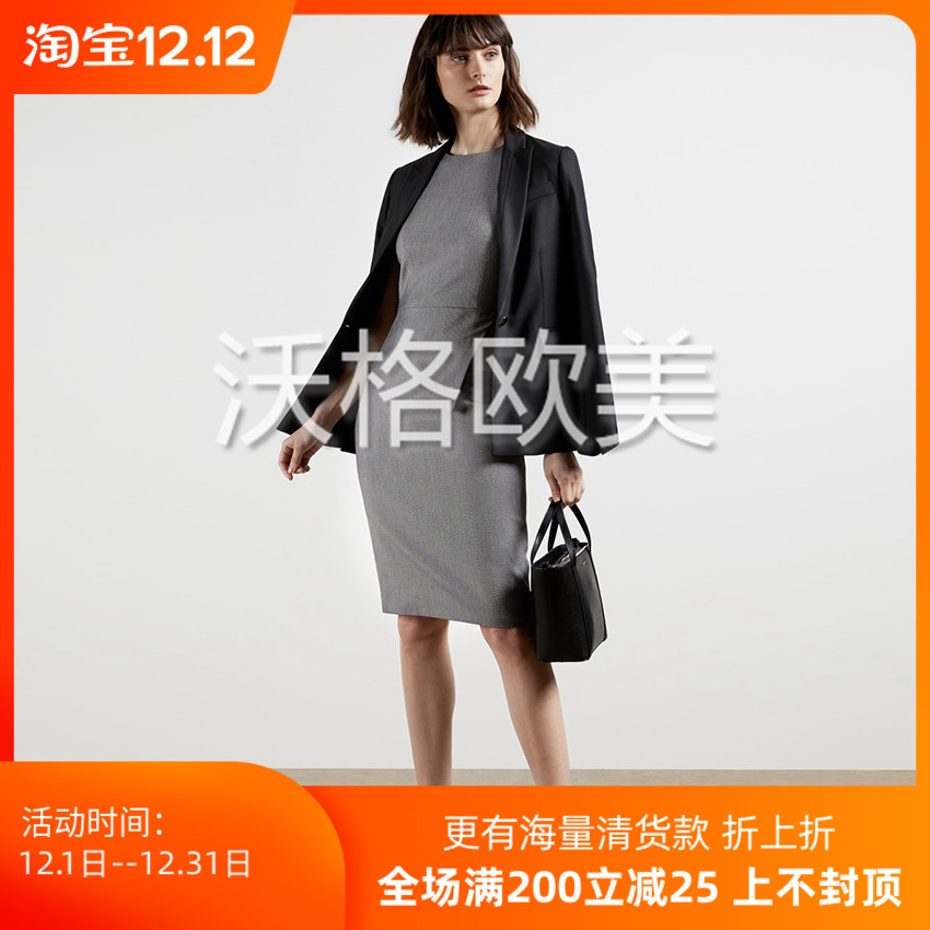 沃格英国TB牌春夏新款气质灰开衩不对称收腰设计感通勤优雅连衣裙