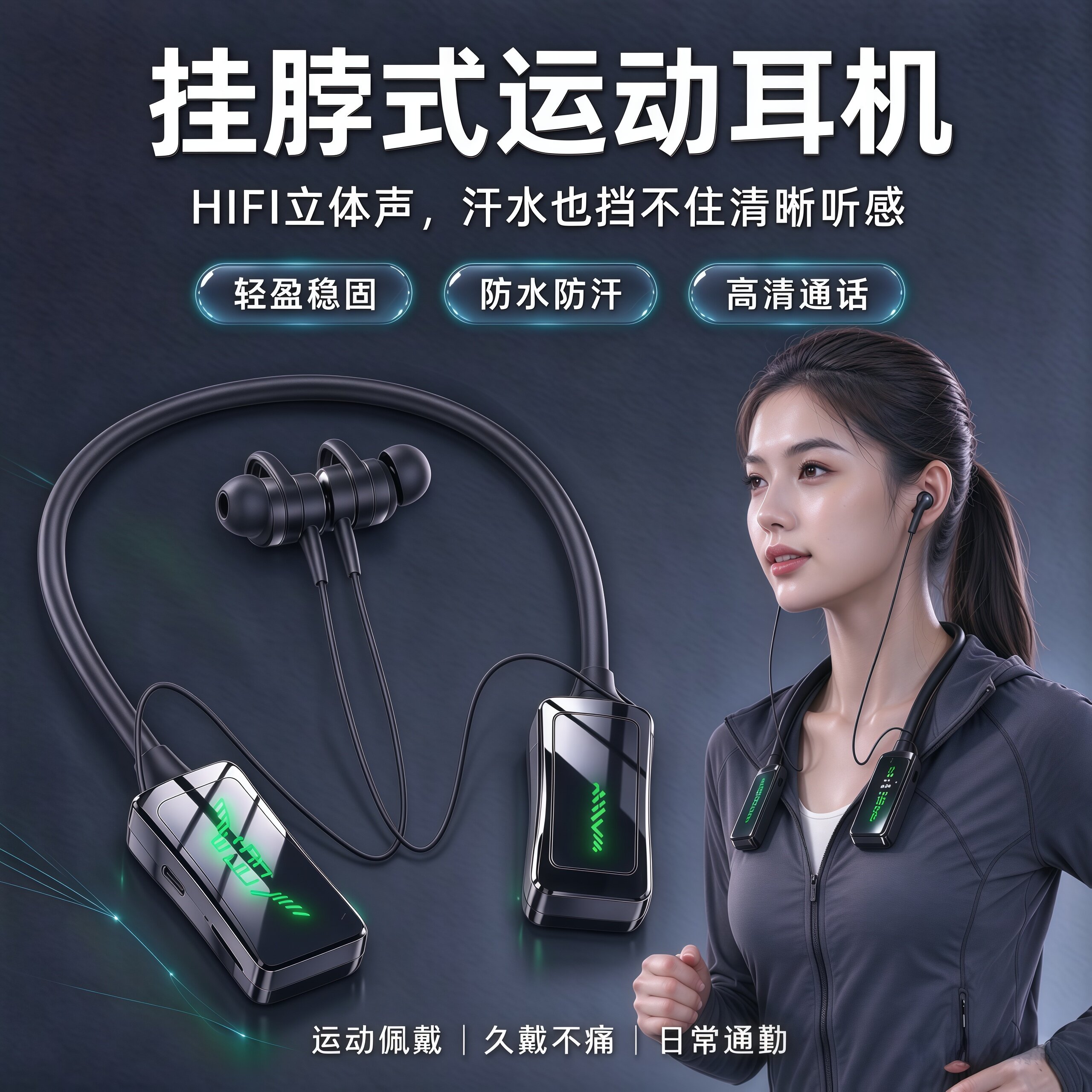 无线蓝牙耳机颈挂脖式跑步运动插卡直播连麦k歌耳返唱歌耳麦通用